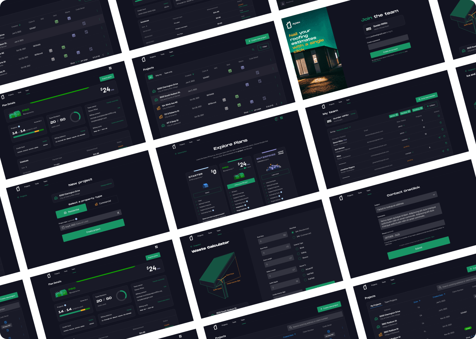 Apex Web App Screens